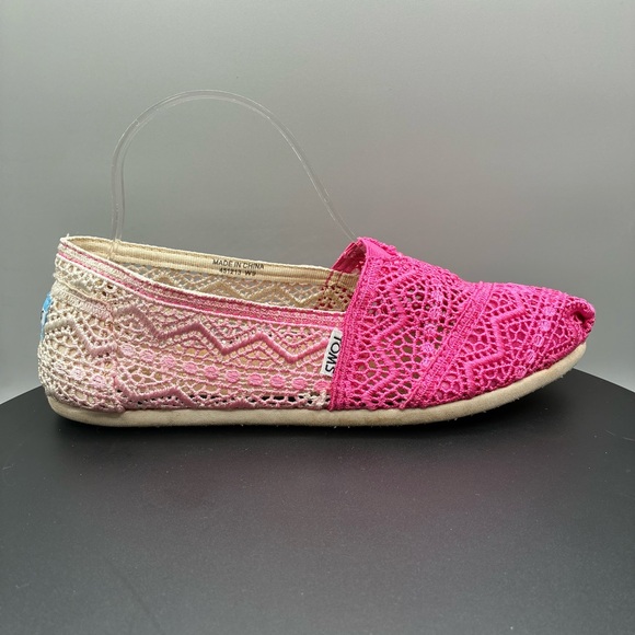 Toms Classic Fuschia Dip-Dyed Flats Women’s 9 Pink Slip On Crochet Loafers - Picture 1 of 8